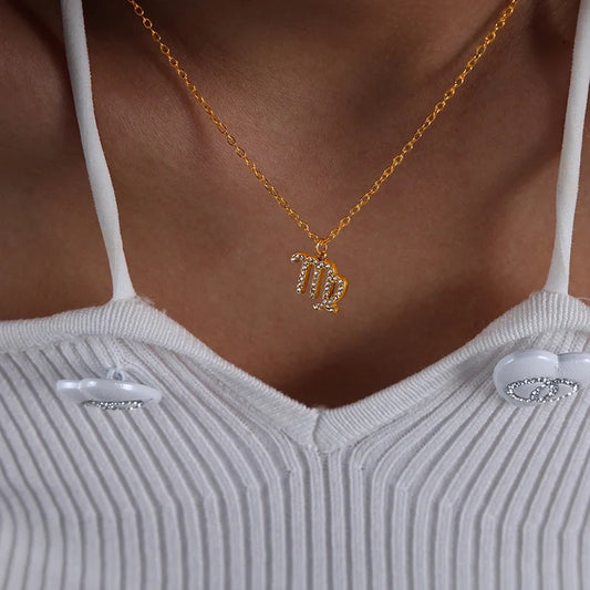 Επιχρυσωμένο 18 καρατίων χρυσό κολιέ με ζώδιο Παρθένου και ζιργκόν