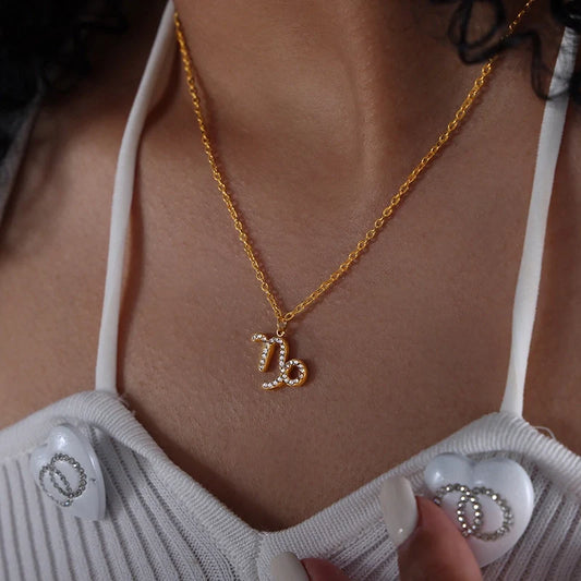 Επιχρυσωμένο 18 καρατίων χρυσό κολιέ με ζώδιο Αιγόκερω και ζιργκόν