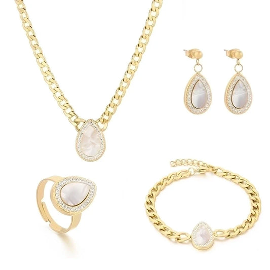 Κομψό σετ δαχτυλίδι, βραχιόλι, κολιέ & σκουλαρίκια
