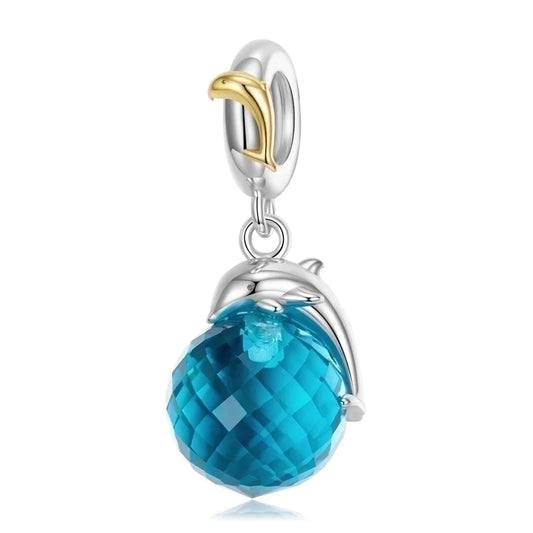 Charm με δελφίνι και γαλάζια κρυστάλλινη πέτρα – sterling silver 925