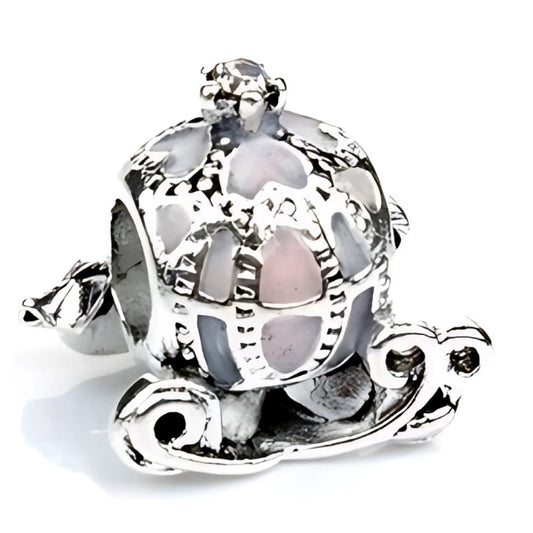 Ασημί charm άμαξα με ροζ σμάλτο