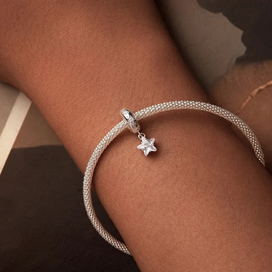 Charm φεγγάρι και αστέρια με κρεμαστό λευκό αστέρι – sterling silver 925