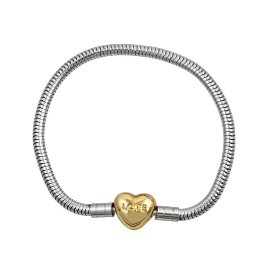Ασημί βραχιόλι με κούμπωμα χρυσής καρδιάς charm