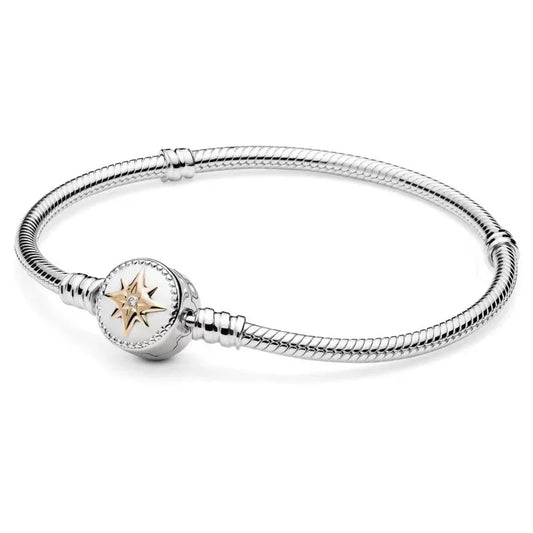 Ασημένιο βραχιόλι με clasp αστέρι και χρυσή λεπτομέρεια