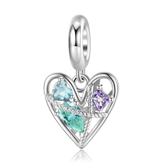 Charm καρδιά με πολύχρωμες πέτρες – sterling silver 925