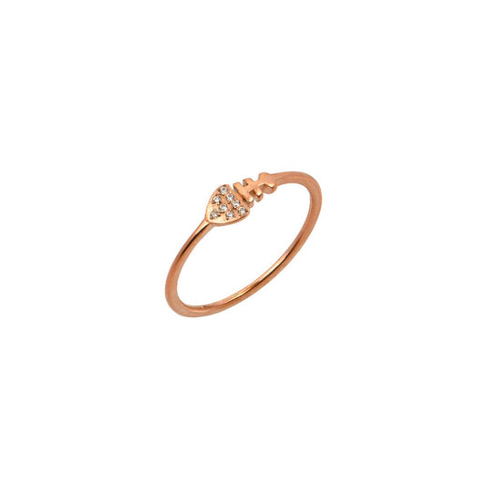 Ροζ χρυσό δαχτυλίδι ψαροκόκαλο με καρδιά και ζιργκόν. Rose gold fishbone ring with heart and zircon.
