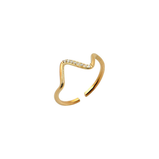 Χρυσό δαχτυλίδι με κυματιστό σχέδιο και λαμπερά κρύσταλλα από stainless steel.