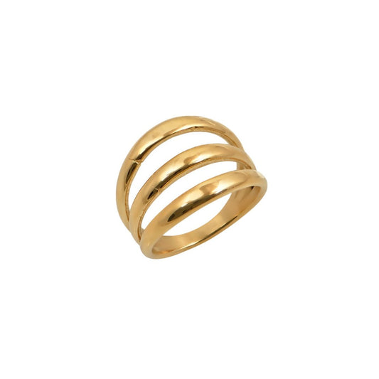 Χρυσό δαχτυλίδι από stainless steel με τριπλή μπάντα, minimal σχέδιο.