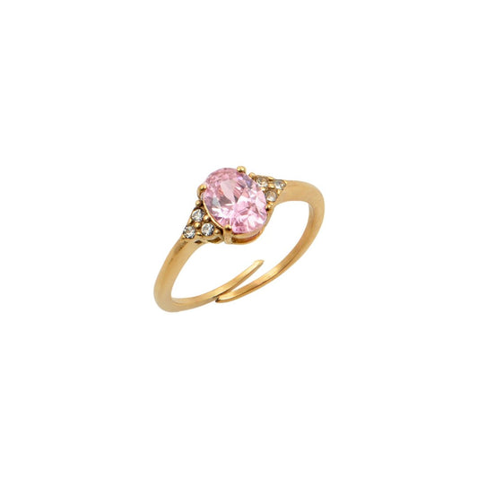 Χρυσό δαχτυλίδι με ροζ πέτρα και ζιρκόν | gold ring with pink stone, elegant romantic jewelry.