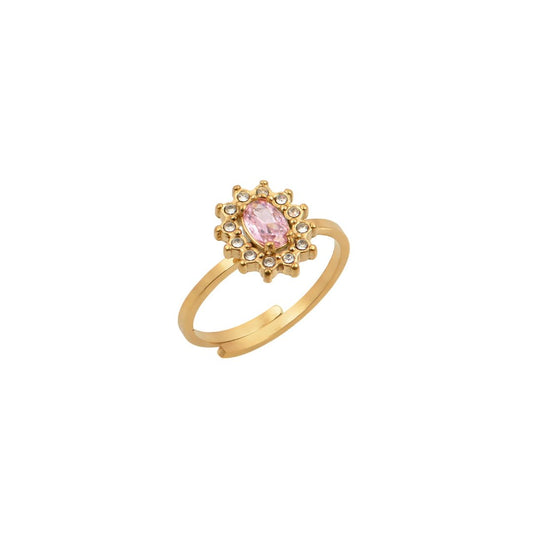 Χρυσό δαχτυλίδι με ροζ πέτρα και ζιρκόν | vintage gold ring with pink stone, elegant jewelry.