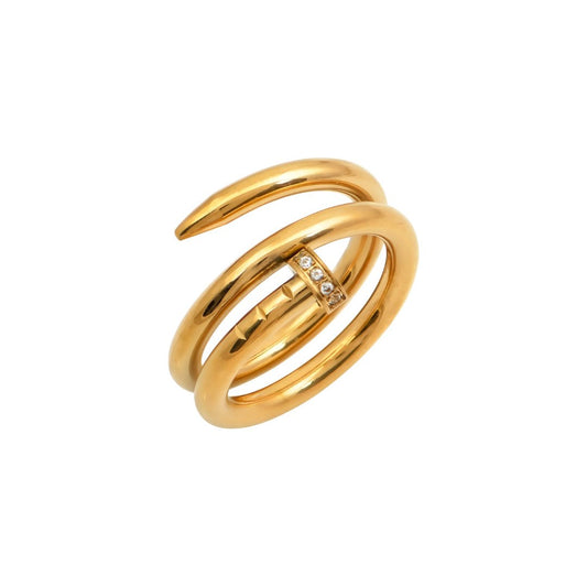 Χρυσό σπειροειδές δαχτυλίδι με πέτρες | gold spiral ring with crystals.
