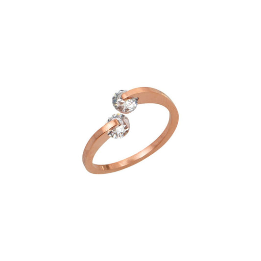 Ροζ χρυσό δαχτυλίδι με δύο ζιργκόν | rose gold double zircon ring.