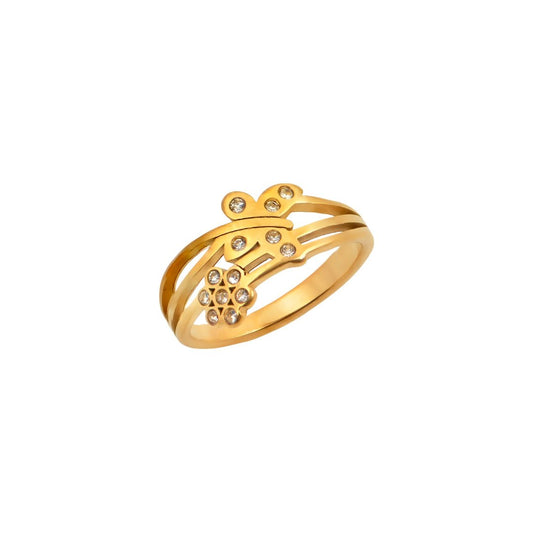 Χρυσό δαχτυλίδι με λουλούδια και στρας | gold floral ring with rhinestones.