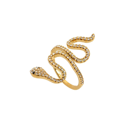 Χρυσό δαχτυλίδι φίδι με λαμπερές πέτρες | unique snake gold ring.