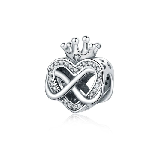 Charm Καρδιά με Άπειρο & Στέμμα – Βασιλική Αγάπη Χωρίς Τέλος | Silver Plated