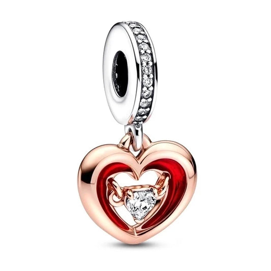 Charm καρδιά με κόκκινο σμάλτο και ζιργκόν