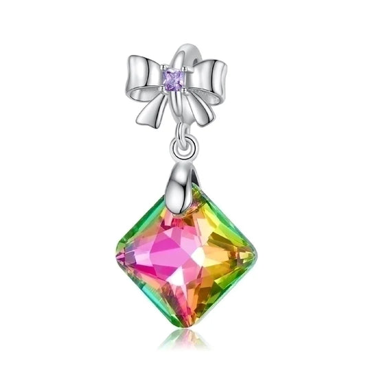 Ασημένιο charm με τετράγωνο πολύχρωμο κρύσταλλο