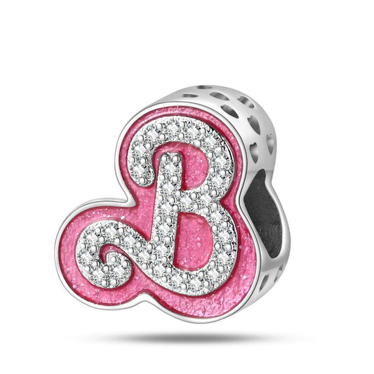 Charm Γράμμα B με Ροζ Σμάλτο & Ζιρκόνια – Glamour σε Στυλ Barbie | Silver Plated