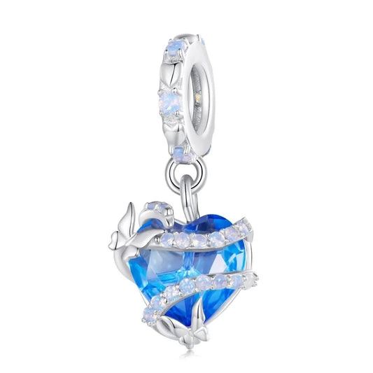 Ασημένιο charm με μπλε κρύσταλλο και λευκά ζιρκόν