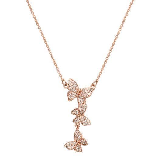 Κολιέ σε ροζ χρυσό τόνο με μενταγιόν πεταλούδες και ζιρκόν.