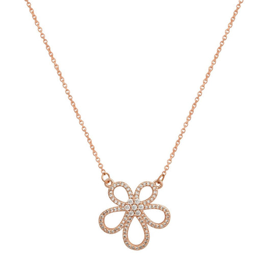 Κολιέ σε ροζ χρυσό τόνο με μενταγιόν λουλουδιού στολισμένο με ζιρκόν.