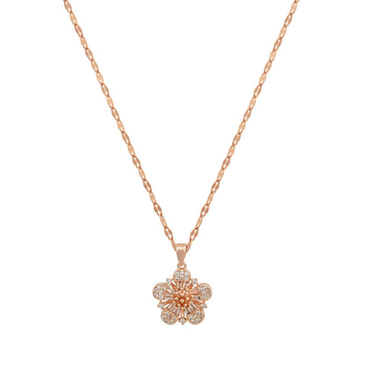 Ροζ χρυσό κολιέ με μενταγιόν λουλούδι και λαμπερές πέτρες.
