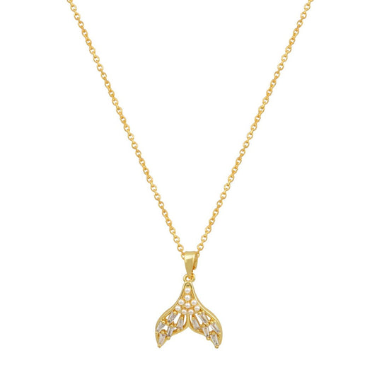 Χρυσό κολιέ με μενταγιόν ουρά γοργόνας στολισμένο με λαμπερά ζιργκόν.