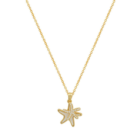 Χρυσό κολιέ με μενταγιόν διπλούς αστερίες και ζιργκόν.