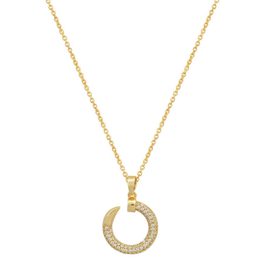 Χρυσό κολιέ με μενταγιόν ημικύκλιο διακοσμημένο με ζιργκόν.