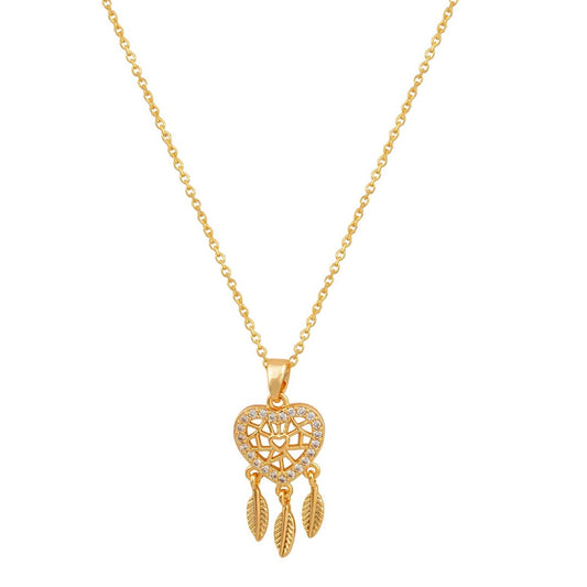 Χρυσό κολιέ με μενταγιόν καρδιά και σχέδιο ονειροπαγίδα.