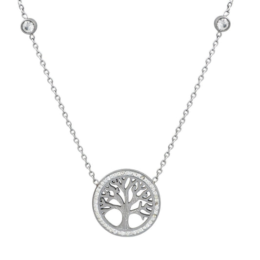 Ασημί κολιέ δέντρο ζωής με διακριτική λάμψη.