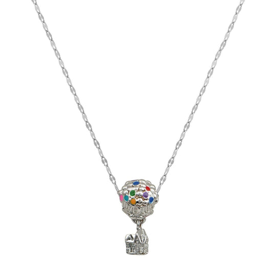 Ασημένιο κολιέ με πολύχρωμο μενταγιόν και κρεμαστό σπίτι "Up"