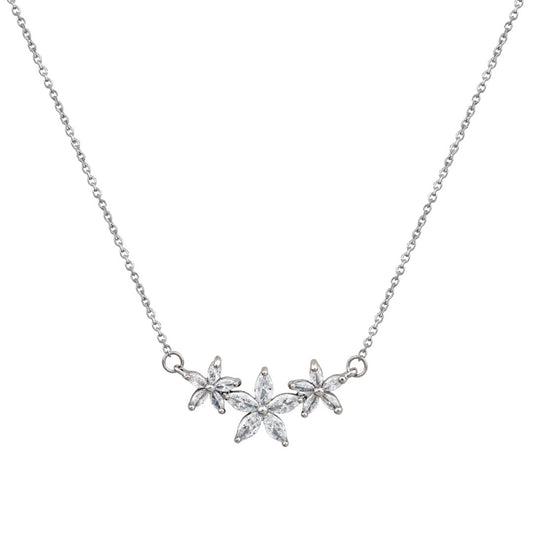 Ασημένιο κολιέ με λουλούδια και λαμπερά ζιργκόν.