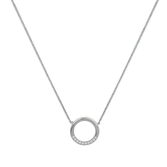 Ασημί κολιέ με κυκλικό μοτίφ και λαμπερά ζιρκόν.