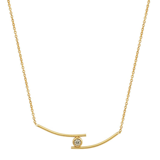 Χρυσό κολιέ με διπλή γραμμή και λαμπερό κρύσταλλο.