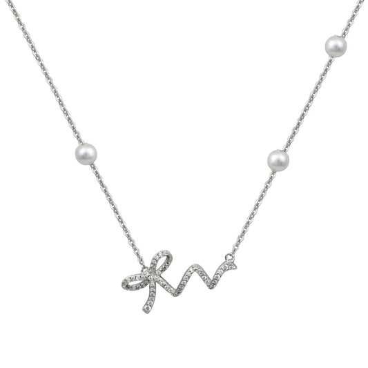 Κολιέ από ασήμι 925 με διακοσμητικό φιόγκο και πέρλες silver jewerly.