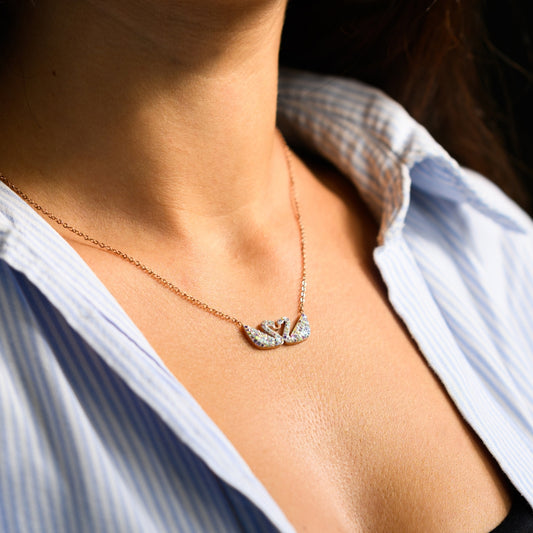 Ροζ Χρυσό Κολιέ με Κύκνους και Ζιργκόν !