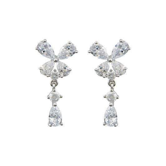 Ασημένια σκουλαρίκια λουλούδι με μακριά ζιργκόν, ιδανικά για βραδινές εξόδους.