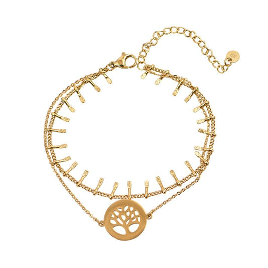 Χρυσό βραχιόλι με διπλή αλυσίδα και δέντρο της ζωής.