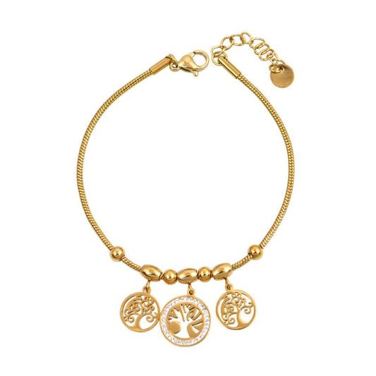 Χρυσό βραχιόλι με charms και δέντρο της ζωής.