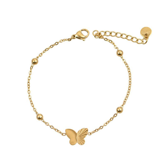 Χρυσό βραχιόλι με πεταλούδα και διακριτικές χάντρες.