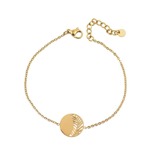 Χρυσό βραχιόλι με στρογγυλό μοτίφ και σχέδιο φύλλου.