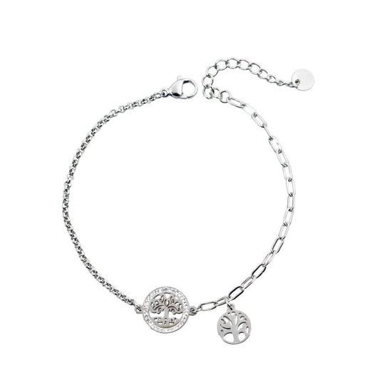 Ασημί βραχιόλι με δέντρο της ζωής και διακοσμητικά μοτίβα.