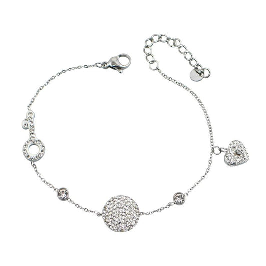 Ασημί βραχιόλι με κλειδί, καρδιά και κυκλικό μοτίβο.