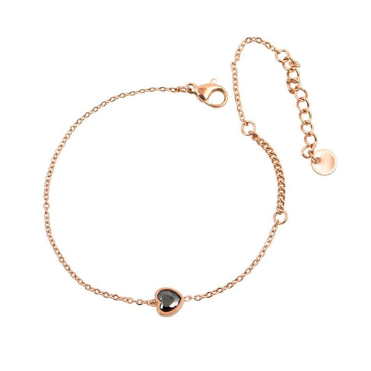 Ροζ χρυσό βραχιόλι με μαύρη καρδιά.