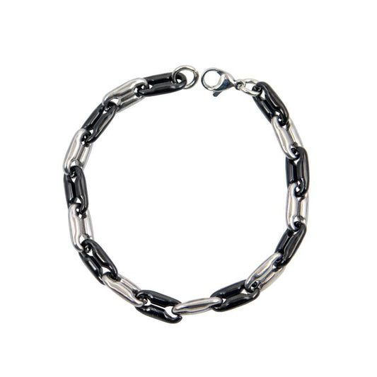 Βραχιόλι με διχρωμία μαύρου και ασημί, ιδανικό για σύγχρονο στυλ.