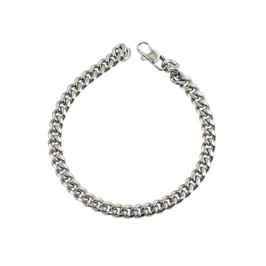 Ασημί ανδρικό βραχιόλι με πλεκτή αλυσίδα και μοντέρνο design.