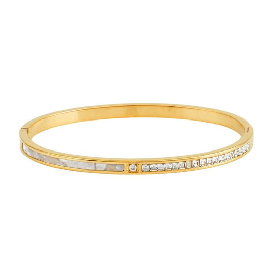Χρυσό βραχιόλι με φίλντισι και λαμπερά ζιργκόν για διαχρονική κομψότητα.