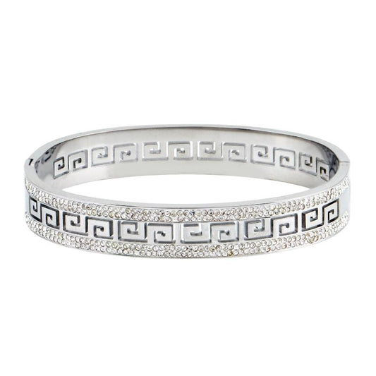 Βραχιόλι σε ασημί τόνο με σχέδιο μαίανδρο και λαμπερές λεπτομέρειες.