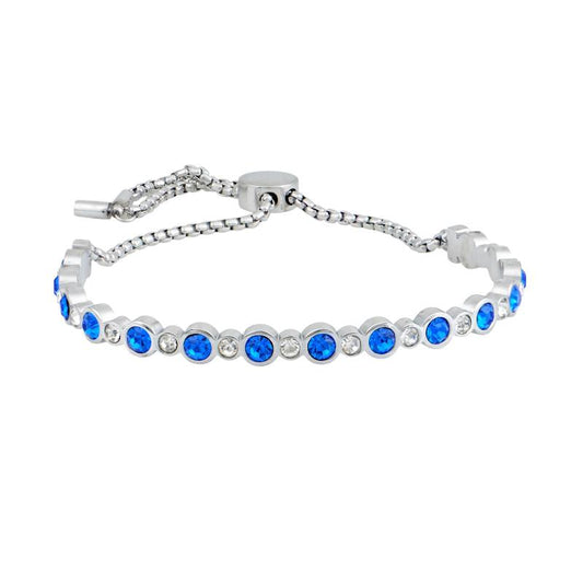 Βραχιόλι σε ασημί τόνο με μπλε κρύσταλλα.